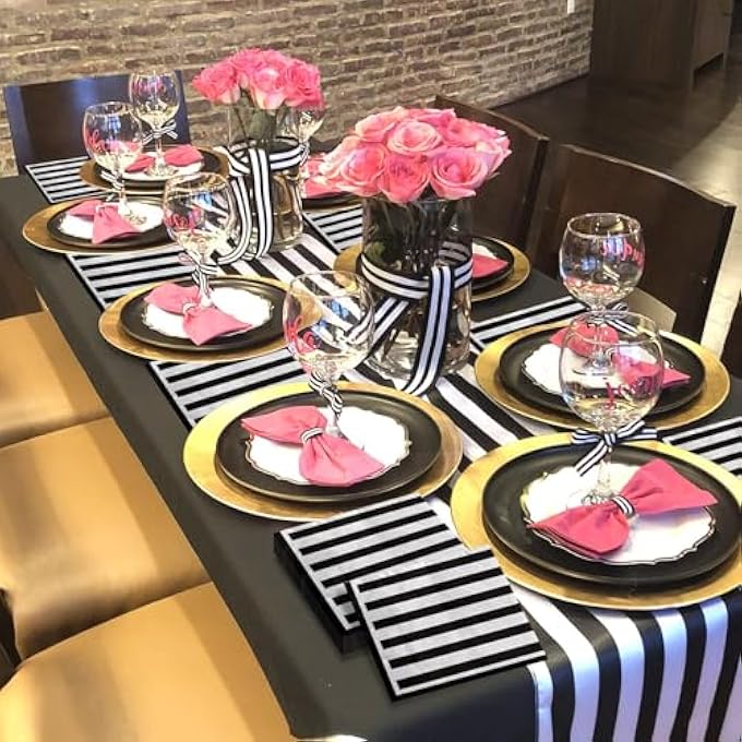 100 PCS BLACK AND WHITE STRIPED NAPKINS, BLACK AND WHITE PARTY SUPPLIES BLACK AND WHITE PAPER NAPKIN LUNCH NAPKIN FOR HALLOWEEN PARTY BIRTHDAY BABY SHOWER WEDDING - Image 4